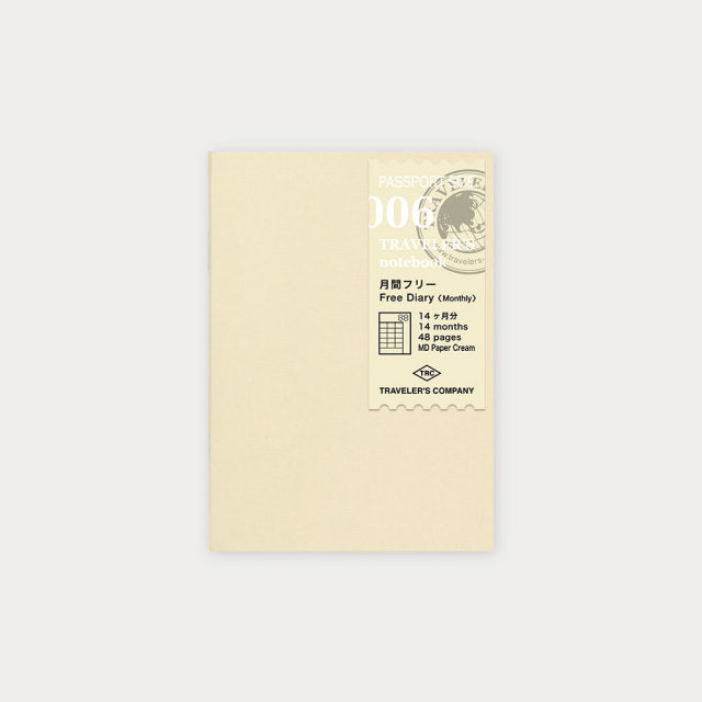 Traveler's Notebook Refill 006 - Free Diary (Monthly) - Passport Size