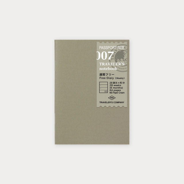 Traveler's Notebook Refill 007 - Free Diary (Weekly) - Passport Size
