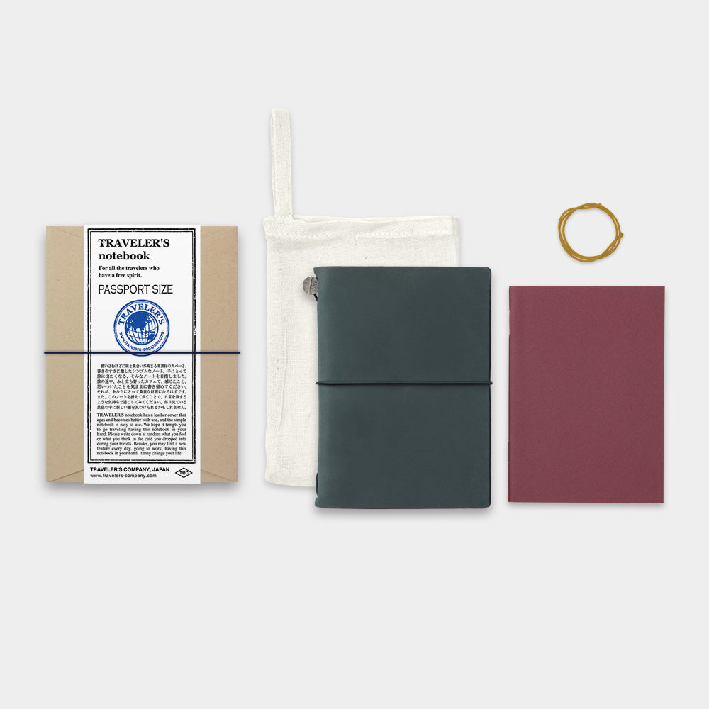 Traveler's Notebook Leather Cover Starter Kit - Blue - Passport Size