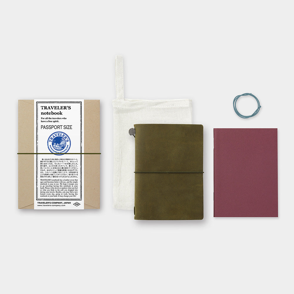 Traveler's Notebook Leather Cover Starter Kit - Olive - Passport Size