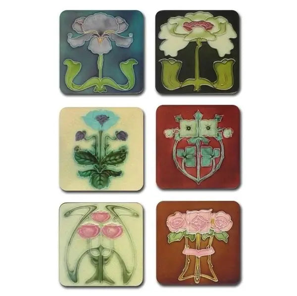 Coasters, Set of 6, Art Nouveau Tiles