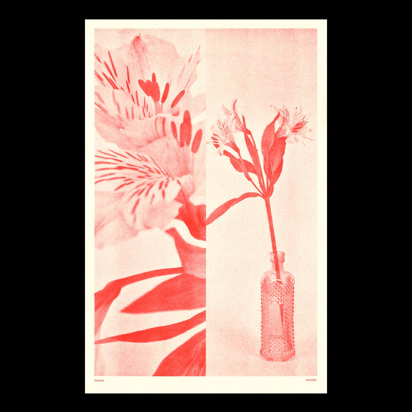 Red Flower Risograph Print Art Print Poster