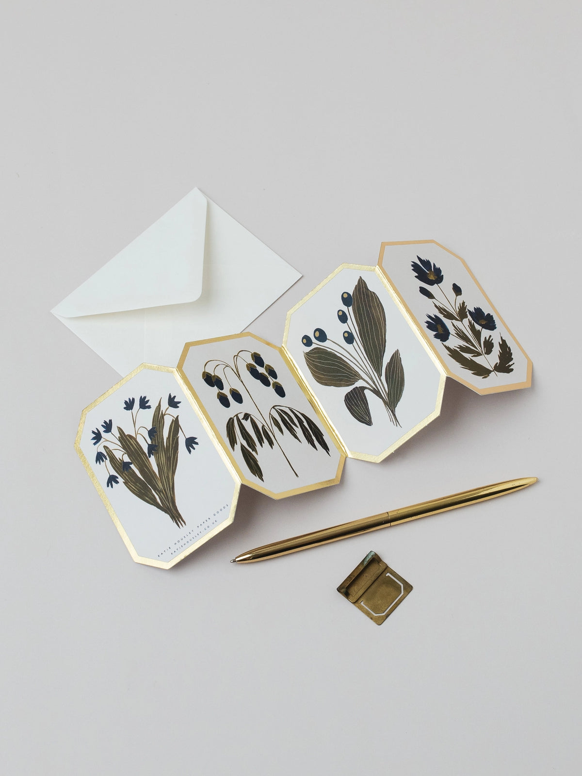 Concertina Botanical Blue Flower Die Cut Mini Card