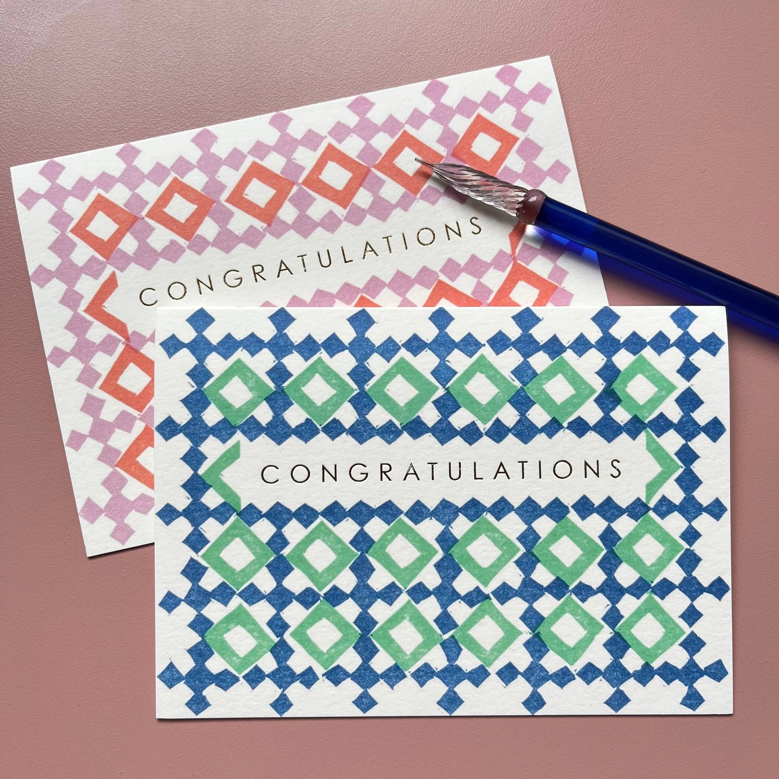 Congratulations Lattice Pattern Card in Ppl and Orange