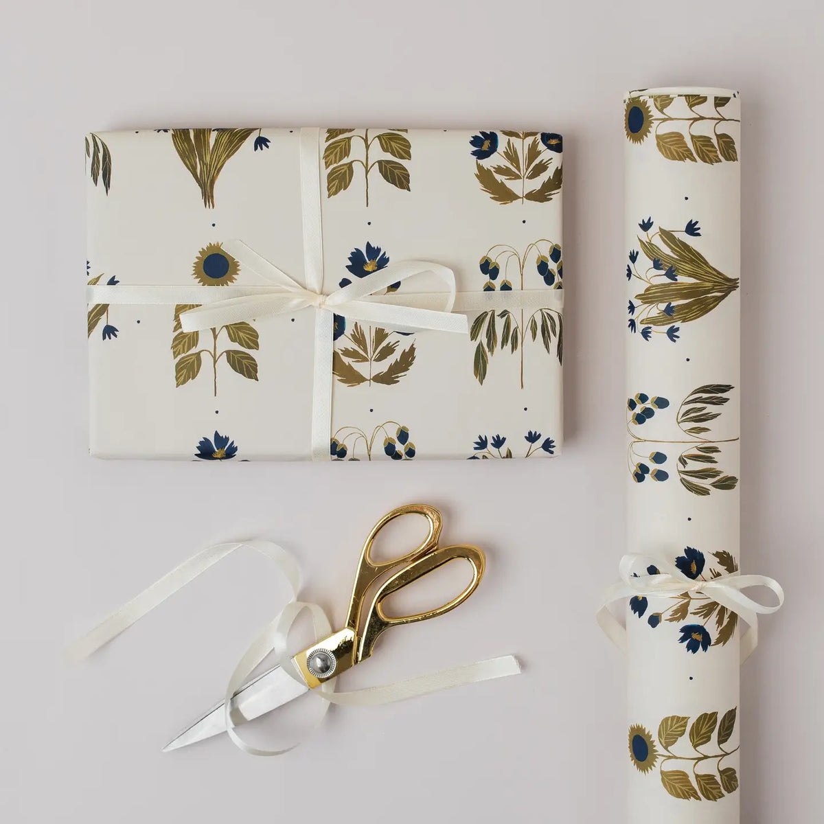 Four Floral Blue Botanical Luxury Gift Wrap Papers
