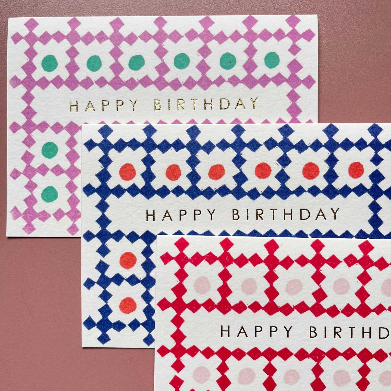 Happy Birthday Lattice Pattern Card in Ppl and Green