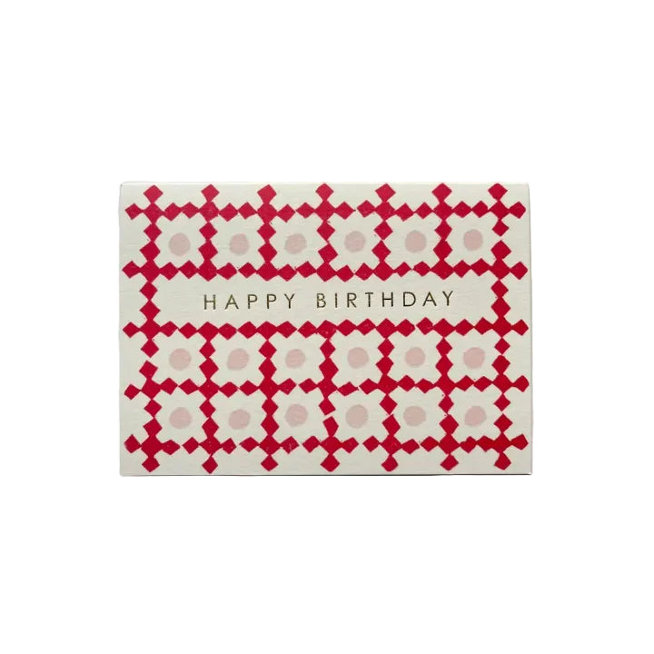 Happy Birthday Lattice Pattern Card in Red and Pink